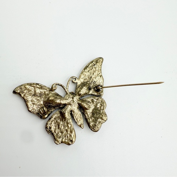 Statement Butterfly Brooch with Black Enamel and Sparkling Rhinestones - Picture 6 of 8